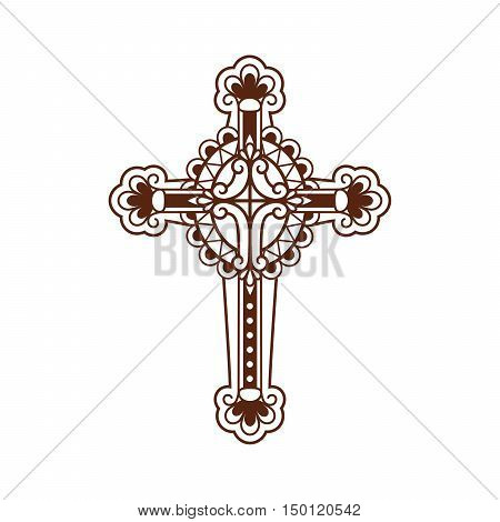 Ornate christian cross vector icon isolated on white. Vector illustration