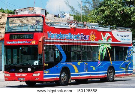 Varadero, Cuba - September 11, 2016:  Varadero tourism bus Dirves in Varadero City, Cuba