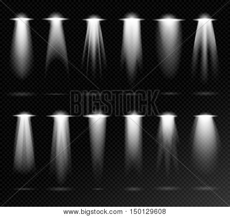 Projection lights sources. Realistic natural interior vector spotlight isolated