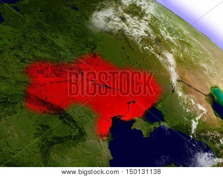 Ukraine From Space Highlighted In Red