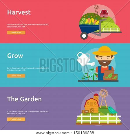 Farm and Ranch Conceptual Design | Set of great banner flat design illustration concepts for Farm, Ranch, harvest, agriculture and much more.