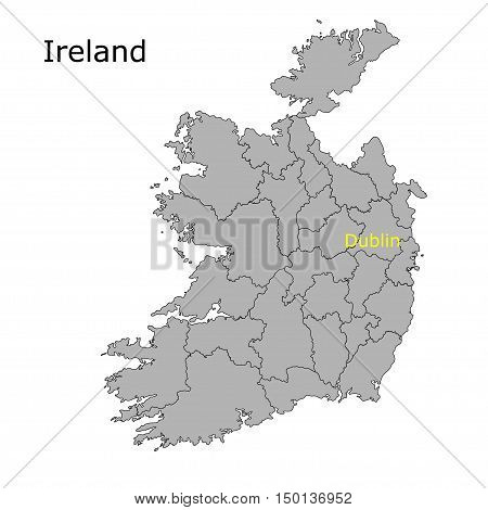 Contour map of Ireland on a white background. Vector illustration