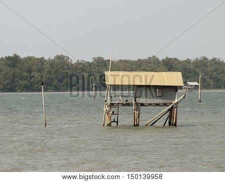 Little hut in the sea at Bang Taboon, Thailand