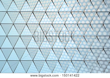Abstract architectural 3d illustration of triagles with blue dots