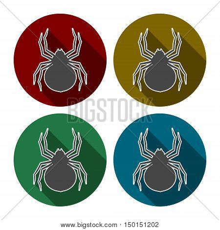 Set of silhouette spider icon with long shadow