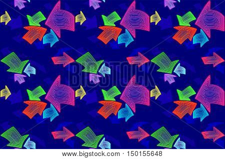 Textile seamless pattern for kids. Abstract neon pointer arrows. Vector