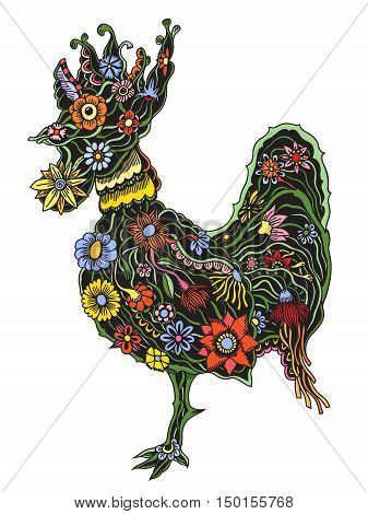 Decorative zentangle cock. Hand drawn vector stock illustration. Colorful image. Year 2017 symbol.