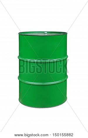 metal barrels of green color on a white background