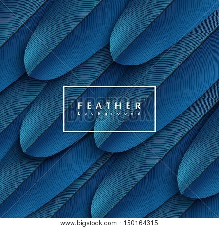 Blue feather background. Abstract dynamic composition. Eps10 vector feather illustration.