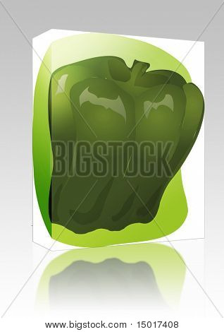 Software pakke boks skitse afen peberfrugt. Håndtegnede lineart Se illustration