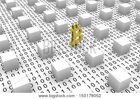 Block chain in the form of binary code, 3D illustration