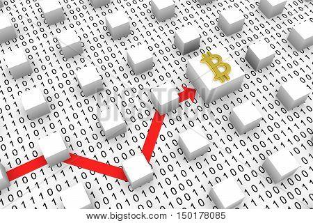block chain in the form of binary code, 3D illustration