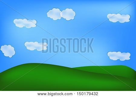 natural background of green feild, sky, clouds and tree