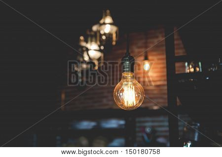 Lighting bulb decor in shop vintage tone colot