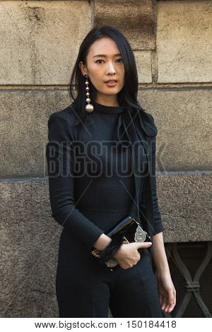 Fashionable Woman Posing During Milan Fashion Week