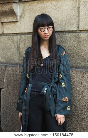Fashionable Woman Posing During Milan Fashion Week