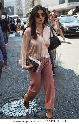 Fashionable Woman Posing During Milan Fashion Week