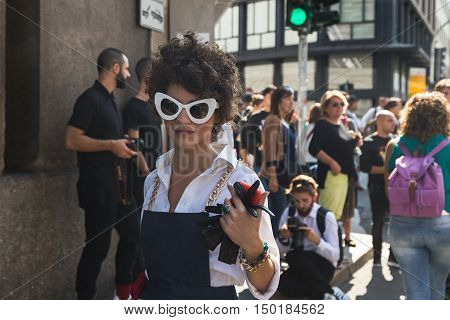 Fashionable Woman Posing During Milan Fashion Week