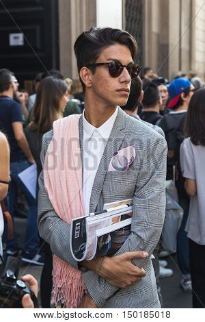 Fashionable Man Posing During Milan Fashion Week