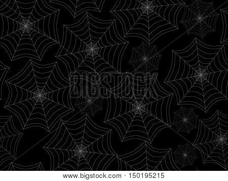 Seamless pattern with cobwebs. White spider web on a black background. Vector illustration.