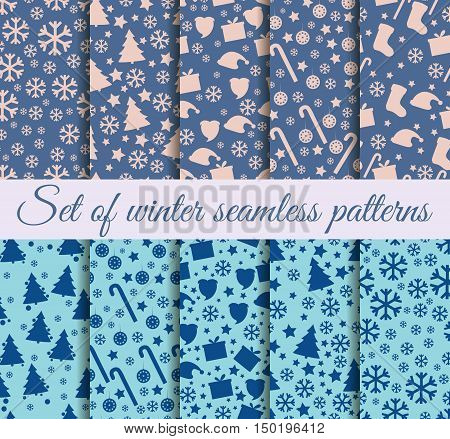 Seamless Patterns Christmas. Winter Color Trends: Riverside, Pale Dogwood, Island Paradis. Vector Il