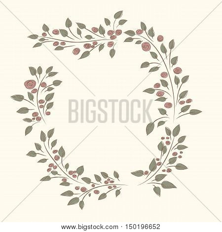 Natural round frame for text. cute border wreath. green leaf floral elements frame. natural border in gentle colors