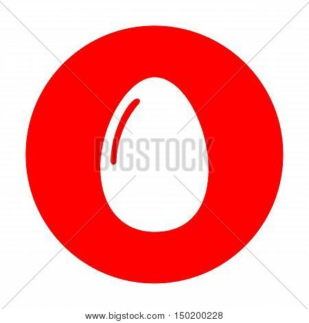 Chiken Egg Sign. White Icon On Red Circle.