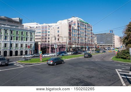 Moscow, Russia - 09.21.2015 View of the Gogol Boulevard and Rosselkhozbank