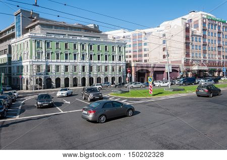 Moscow, Russia - 09.21.2015 View of the Gogol Boulevard and Rosselkhozbank