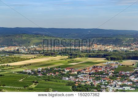view of Krems and surroundings from Gottweig Abbey hill Austria