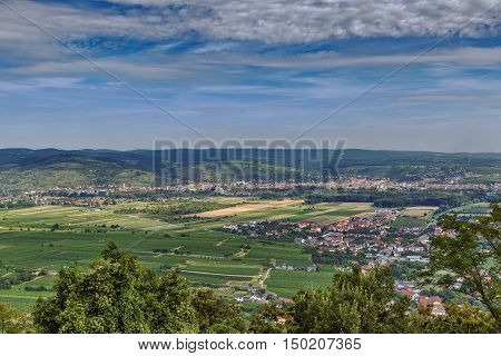 view of Krems and surroundings from Gottweig Abbey hill Austria