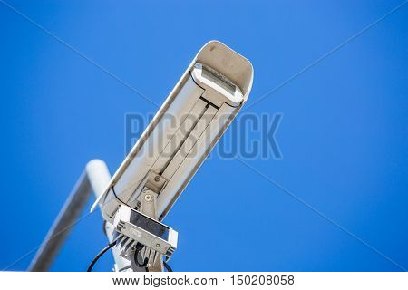 Cctv Security Camera Fixed On A Pole Metalic