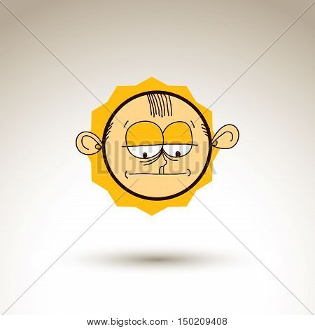 Vector Colorful Hand Drawn Illustration Of Sad Cartoon Boy Isolated On White Background, Simple Desi