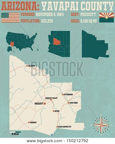 Large and detailed map of Yavapai County in Arizona