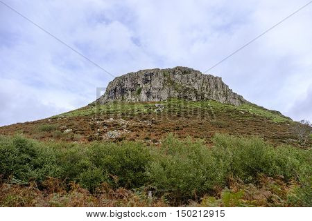 The rugged peak of Cnoc Glas Heilla at Portnalong near Carbost in Isle of Skye Scotland
