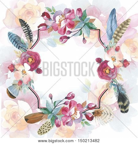 Wildflower rose flower frame in a watercolor style isolated. Full name of the plant: rose, hulthemia, rosa. Aquarelle flower could be used for background, texture, wrapper pattern, frame or border.