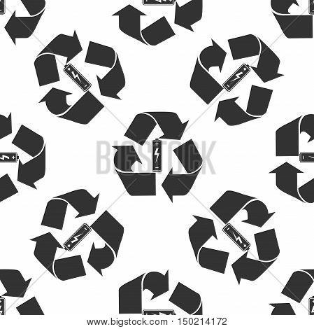 Battery with recycle symbol - renewable energy concept icon seamless pattern on white background. Vector Illustration