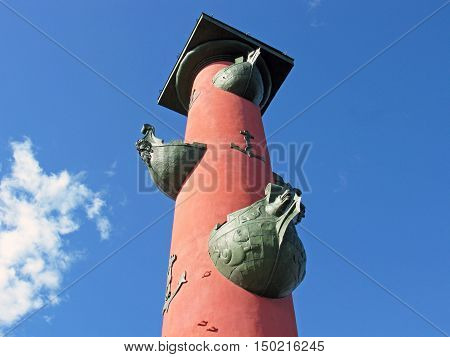 Rostral column. Historical monument. Landmark. Tourist attraction. Saint Petersburg, Russia.