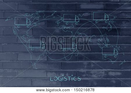 Movers Or Delivery Truck Moving Above Map Of The World