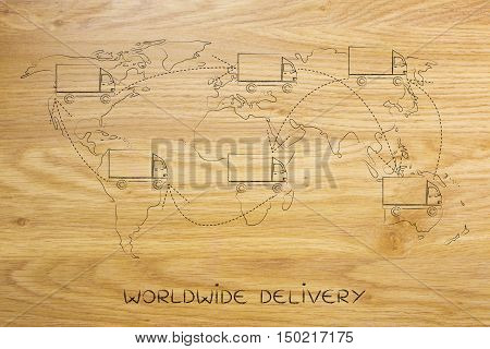 Movers Or Delivery Truck Moving Above Map Of The World