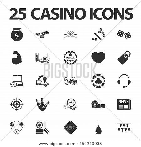 Casino, gambling 25 black simple icons set for web design