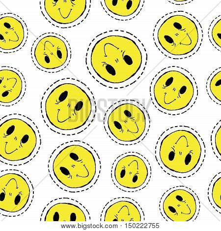 Smiley Face Retro Patch Icon Seamless Pattern