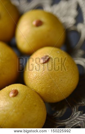 Close up of Rawa ladus with nut garnishing.