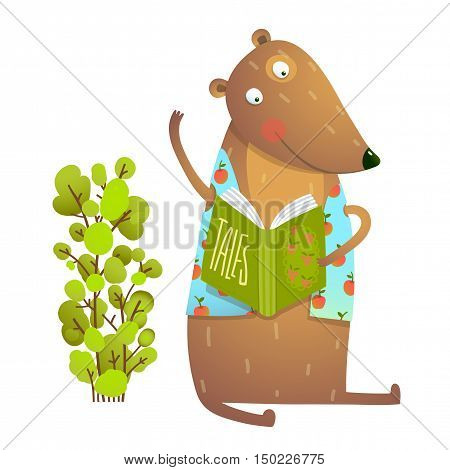 Bear cub cute sitting studying and learning adorable animal illustration. Vector EPS10.