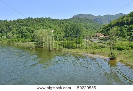 The River Crnojevica at Rijeka Crnojevica in Montenegro near.