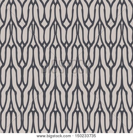 Decorative knit seamless pattern. Hand drawn endless grey knitting ornament. Trendy messy knitwork texture. Vector design for cloth, backdrops, apparel, wrapping, wallpaper