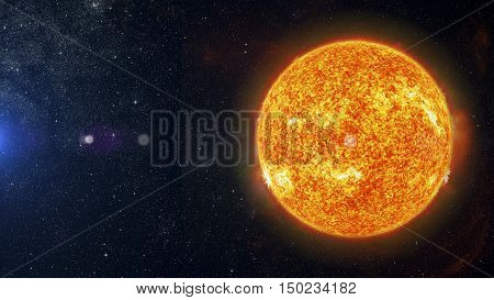 Image of Sun on nebula background 3d rendering.