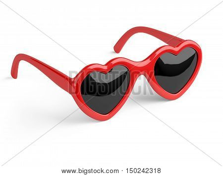 Red colored glasses in a form heart. Happiness and love conceptual 3d illustration.
