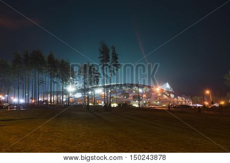 Borisov Belarus - September 02 2016: stadium belonging to FC BATE in the Borisov city of Belarus in the night.