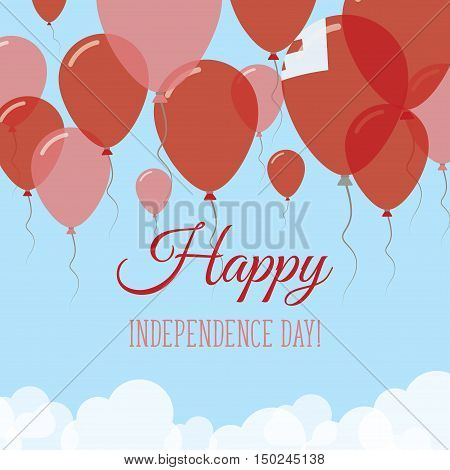 Tonga Independence Day Flat Greeting Card. Flying Rubber Balloons In Colors Of The Tongan Flag. Happ